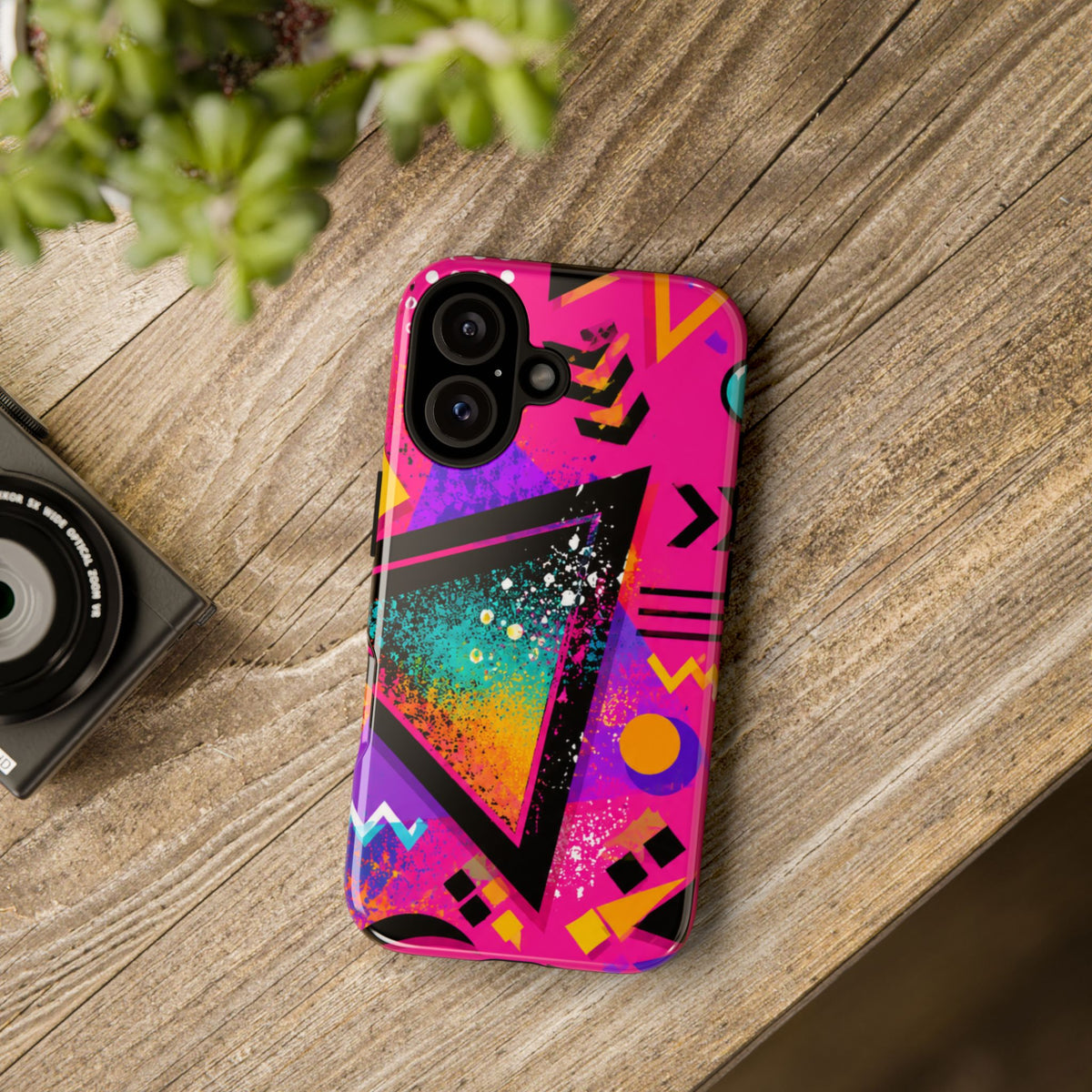 Retro 80s Geometric Phone Case — Neon Triangle Tough Case