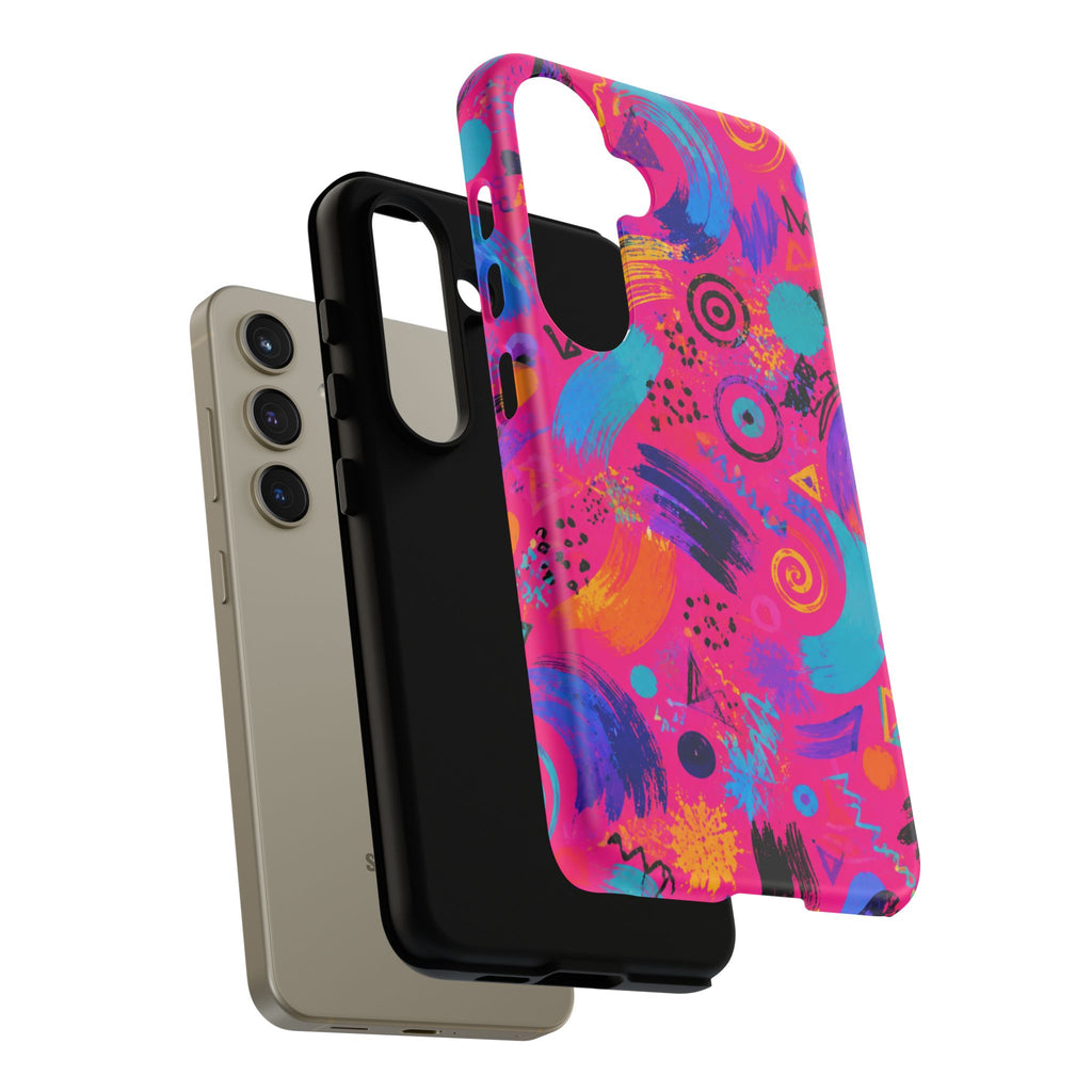 Neon Retro Abstract Tough Phone Case — 80s Brushstroke Pattern