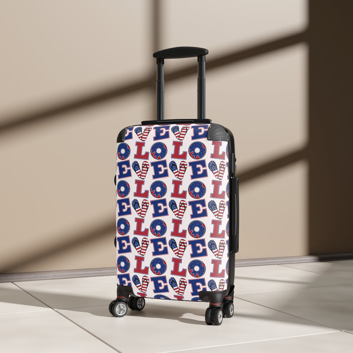 Patriotic 'LOVE' Pattern Suitcase – Americana Red White Blue Carry-On