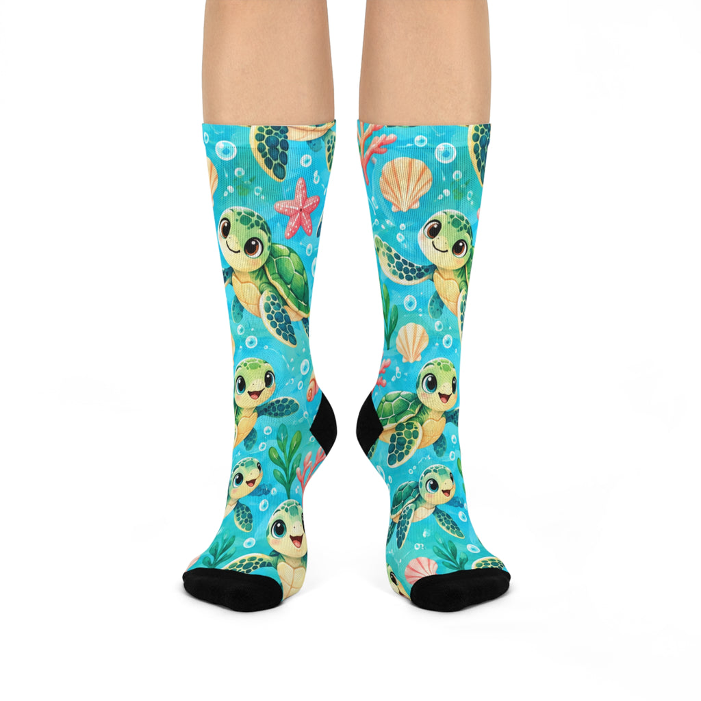 Cute Sea Turtle Crew Socks — Cushioned Ocean Animal Socks