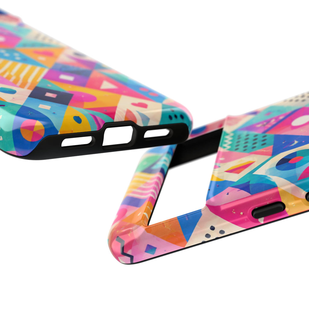 Colorful Geometric Tough Phone Case — Bright Abstract Heart & Triangle Pattern