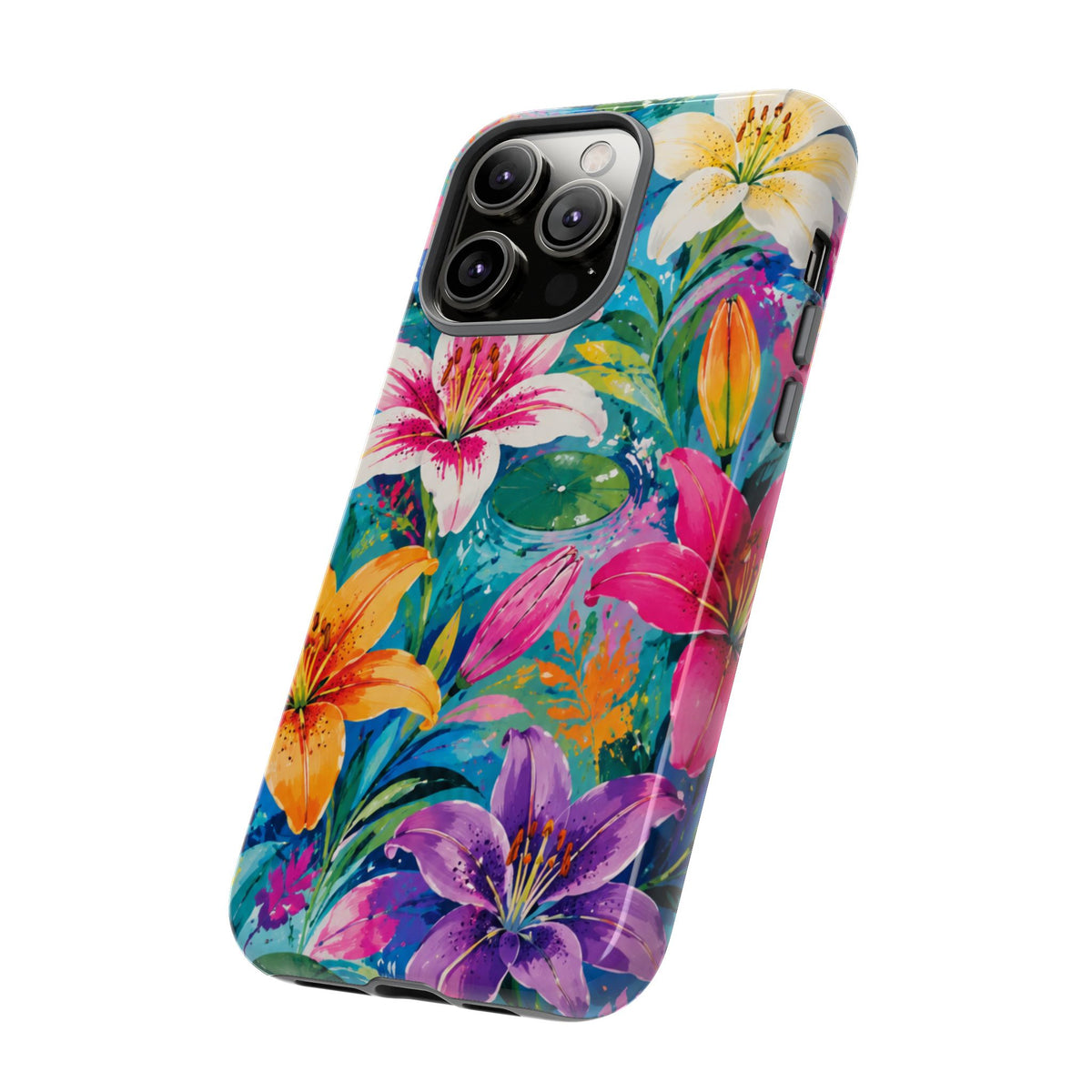 Floral Lily Tough Phone Case — Colorful Tropical Flower Protective Cover