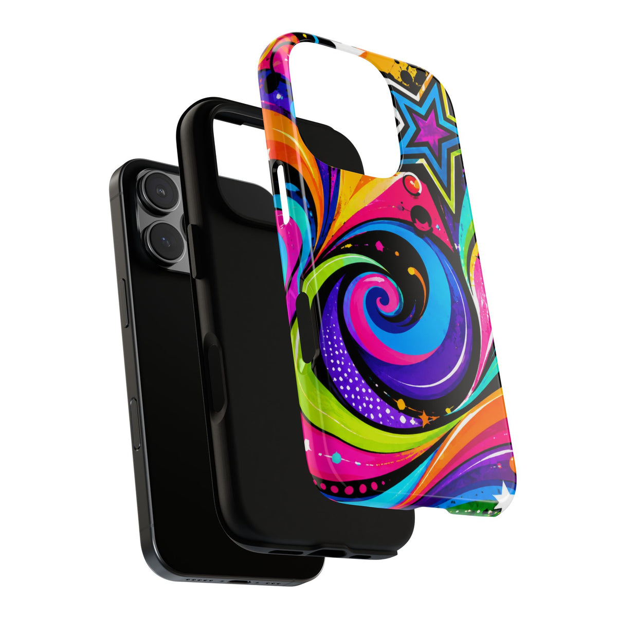 Psychedelic Swirl Phone Case — Bold Retro Stars & Neon Pop Art Tough Case
