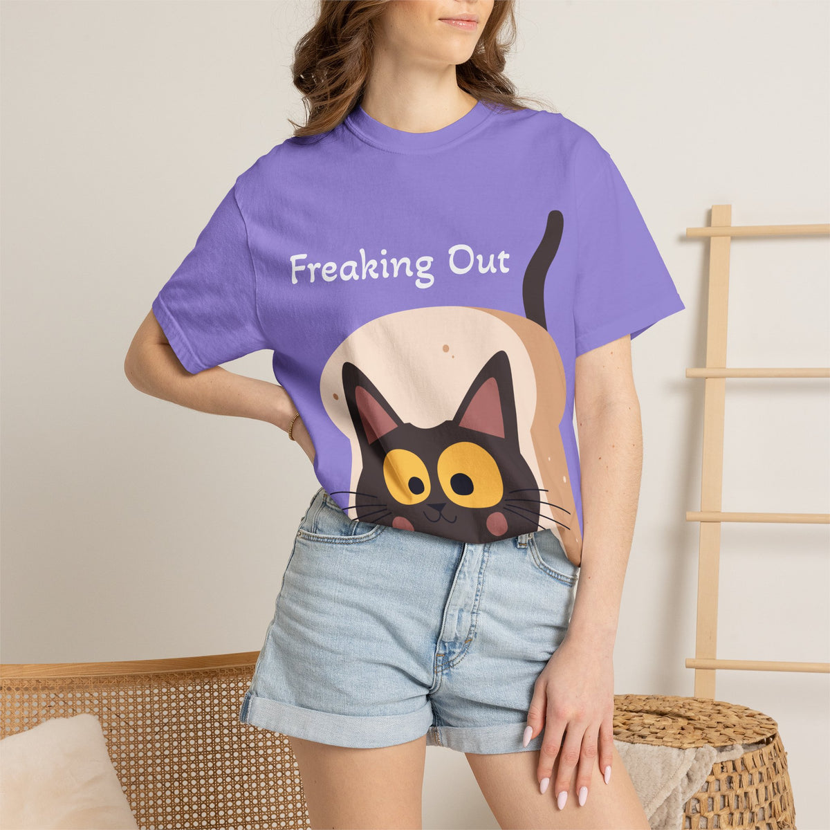 Black Cat in Toast T-Shirt | Cute Kawaii Kitty Illustration