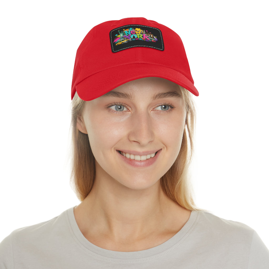 New York Graffiti Leather Patch Dad Hat | City Skyline