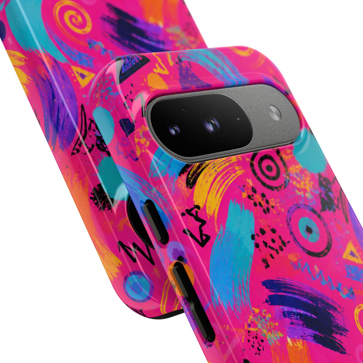 Neon Retro Abstract Tough Phone Case — 80s Brushstroke Pattern
