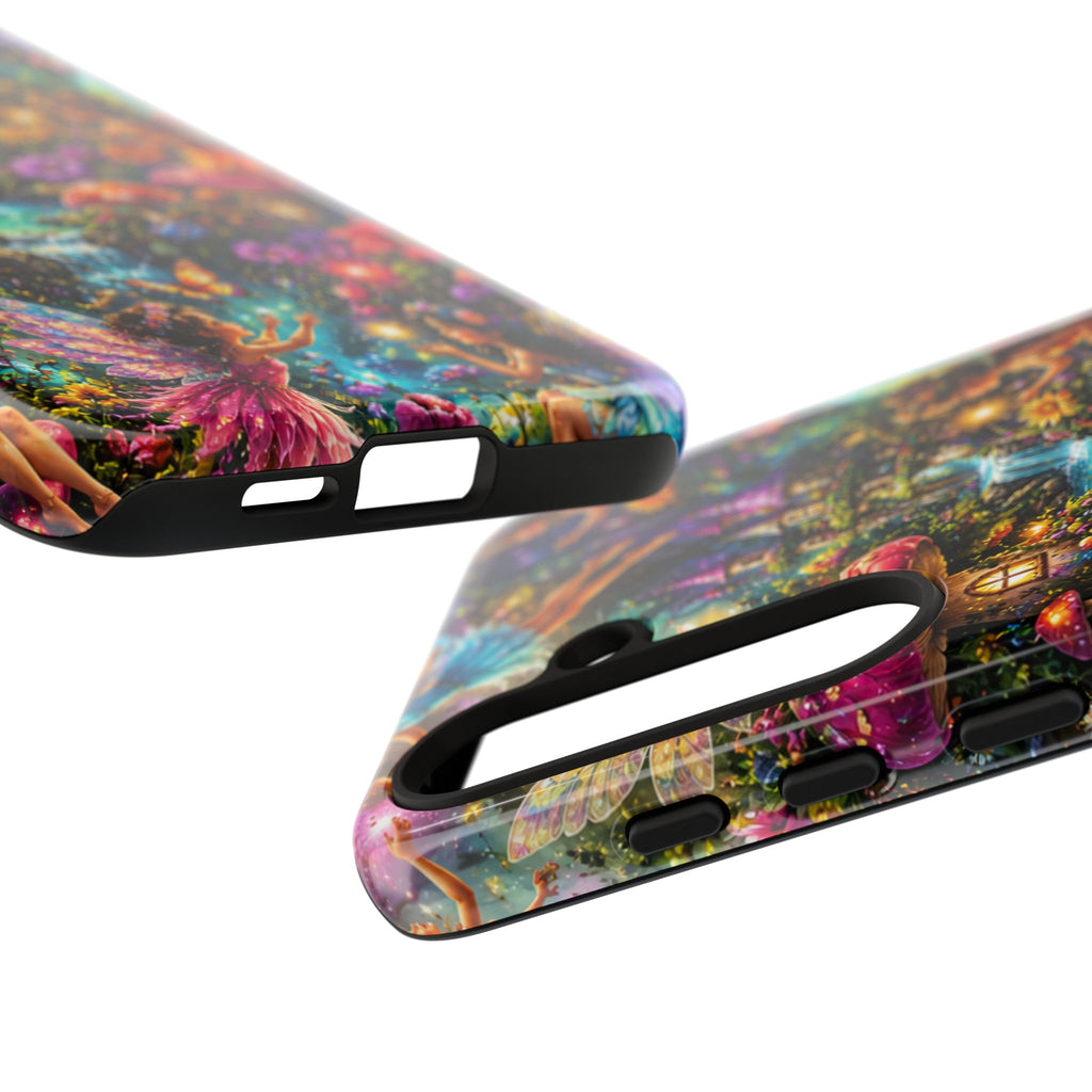 Fairy Garden Tough Phone Case — Whimsical Cottage, Waterfall & Mushroom Artwork