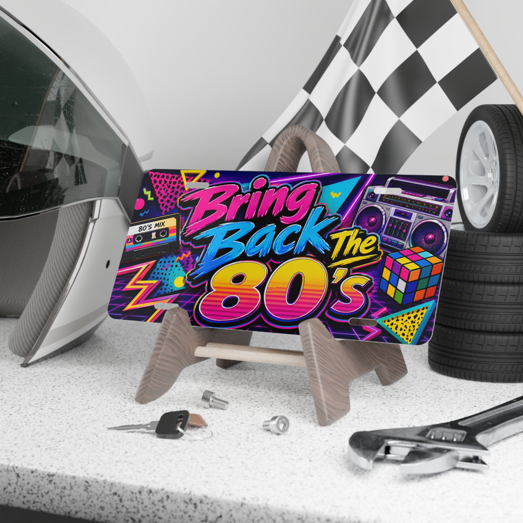 Bring Back the 80s Vanity Plate | Retro Boombox Rubik's Cube License Plate