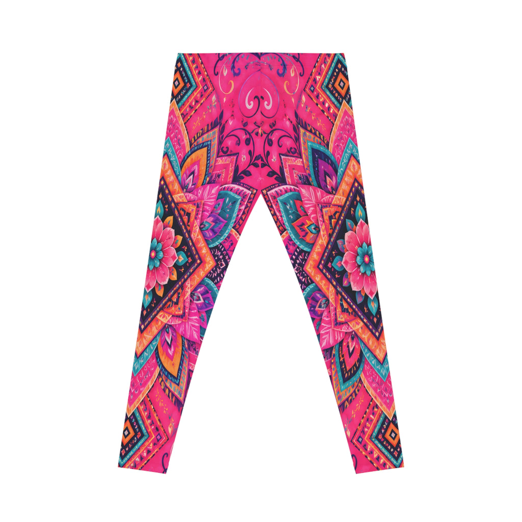 Boho Pink Mandala Leggings — Vibrant Floral All-Over Print