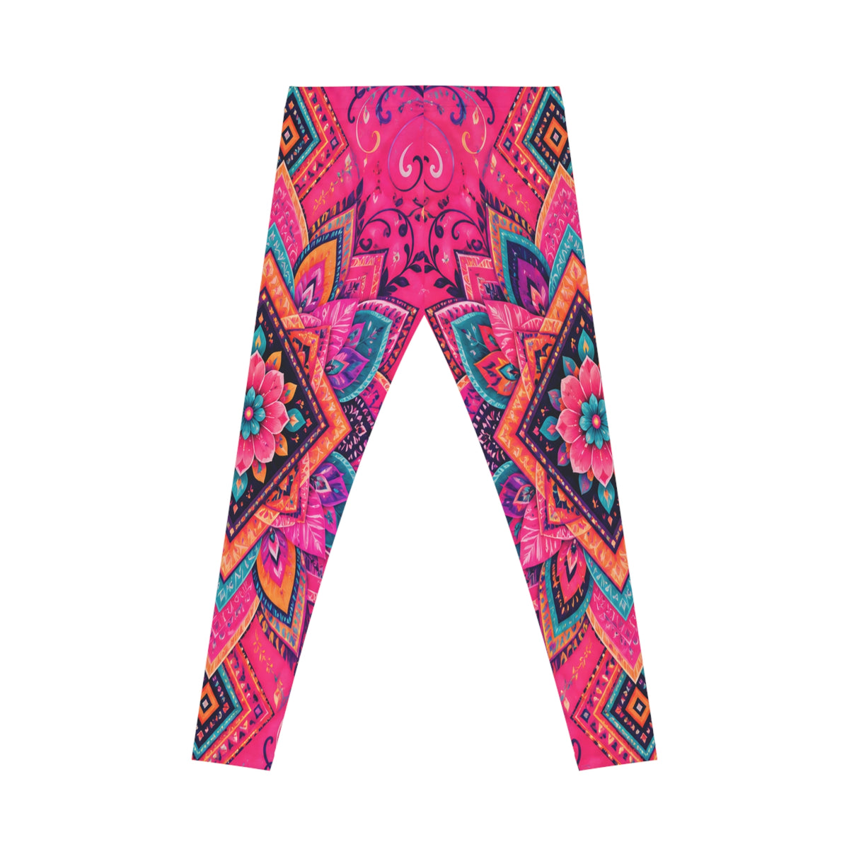 Boho Pink Mandala Leggings — Vibrant Floral All-Over Print