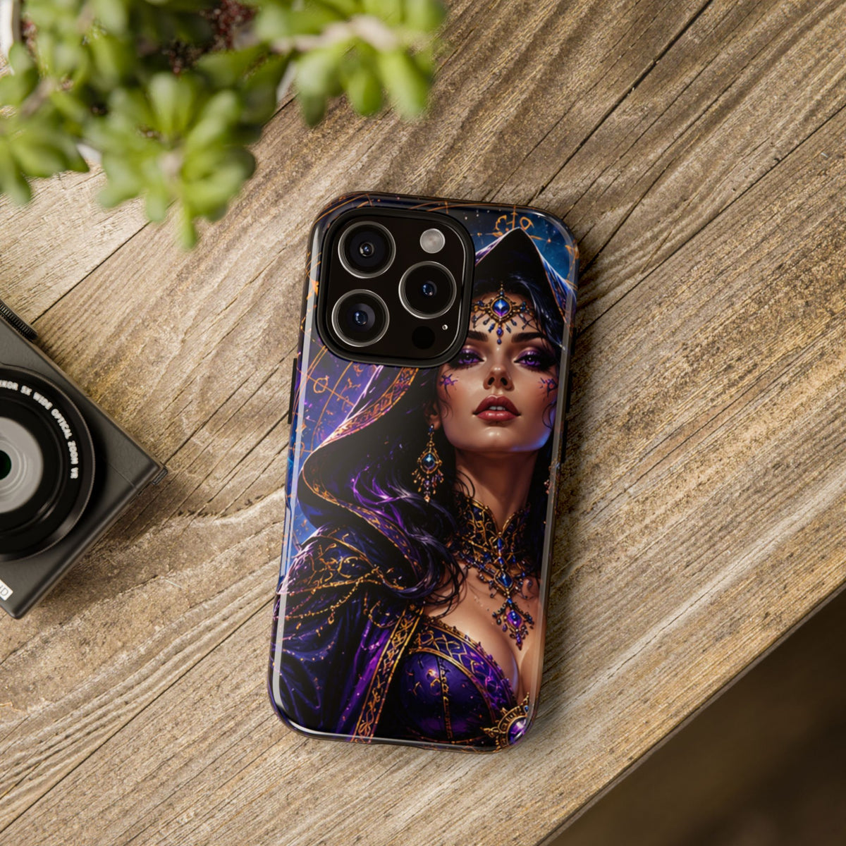 Phone Case — Mystical Sorceress Art Protective Tough Case (Astrology, Purple Hooded Witch)