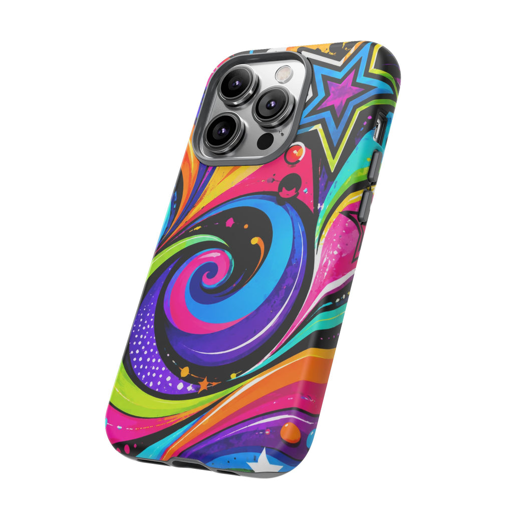 Psychedelic Swirl Phone Case — Bold Retro Stars & Neon Pop Art Tough Case