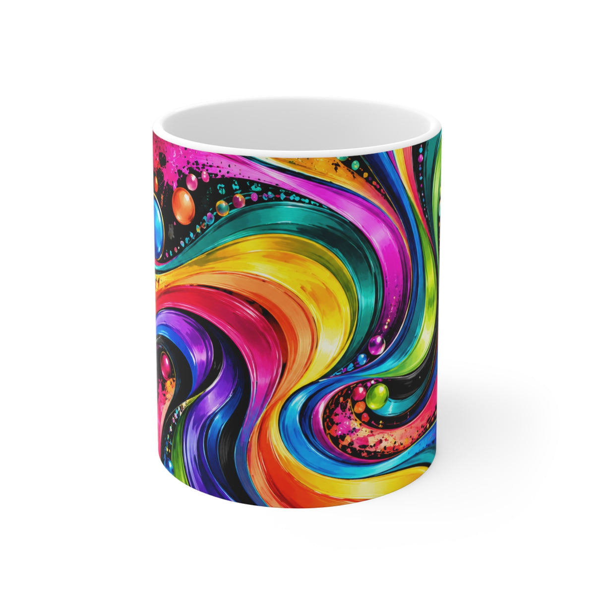 Psychedelic Swirl 11oz Coffee Mug — Vibrant Rainbow Abstract Design