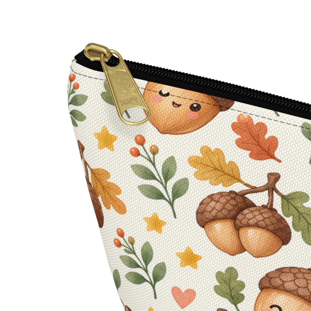 Cute Acorn Pattern Accessory Pouch | Autumn Leaves T-Bottom
