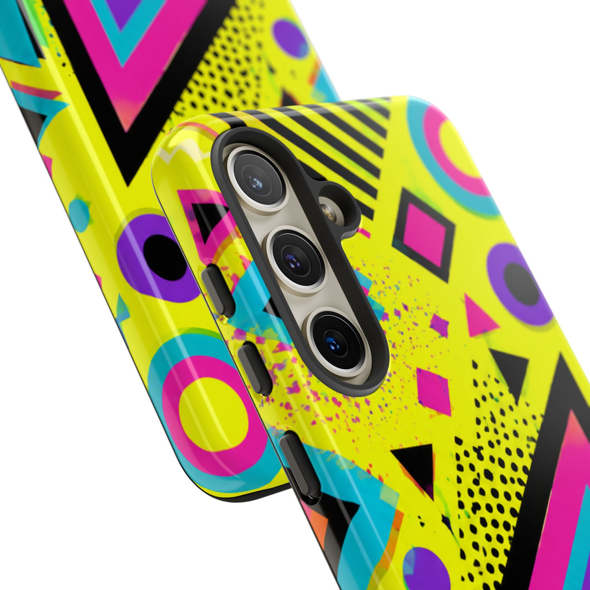 Retro 80s Geometric Phone Case — Neon Memphis Triangle Design