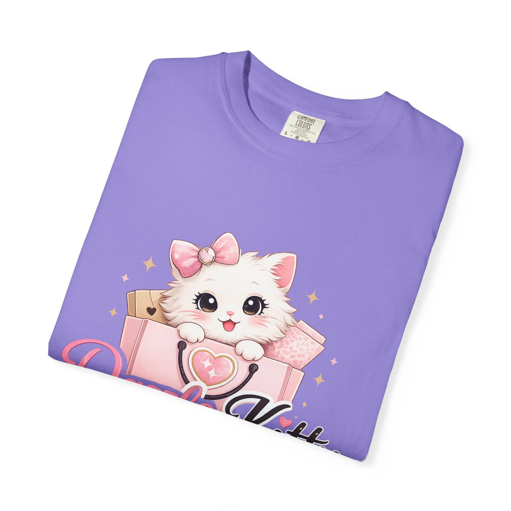 Dazzle Kitty Cute Kitten Illustration T-shirt | Pink Bow Cat Tee