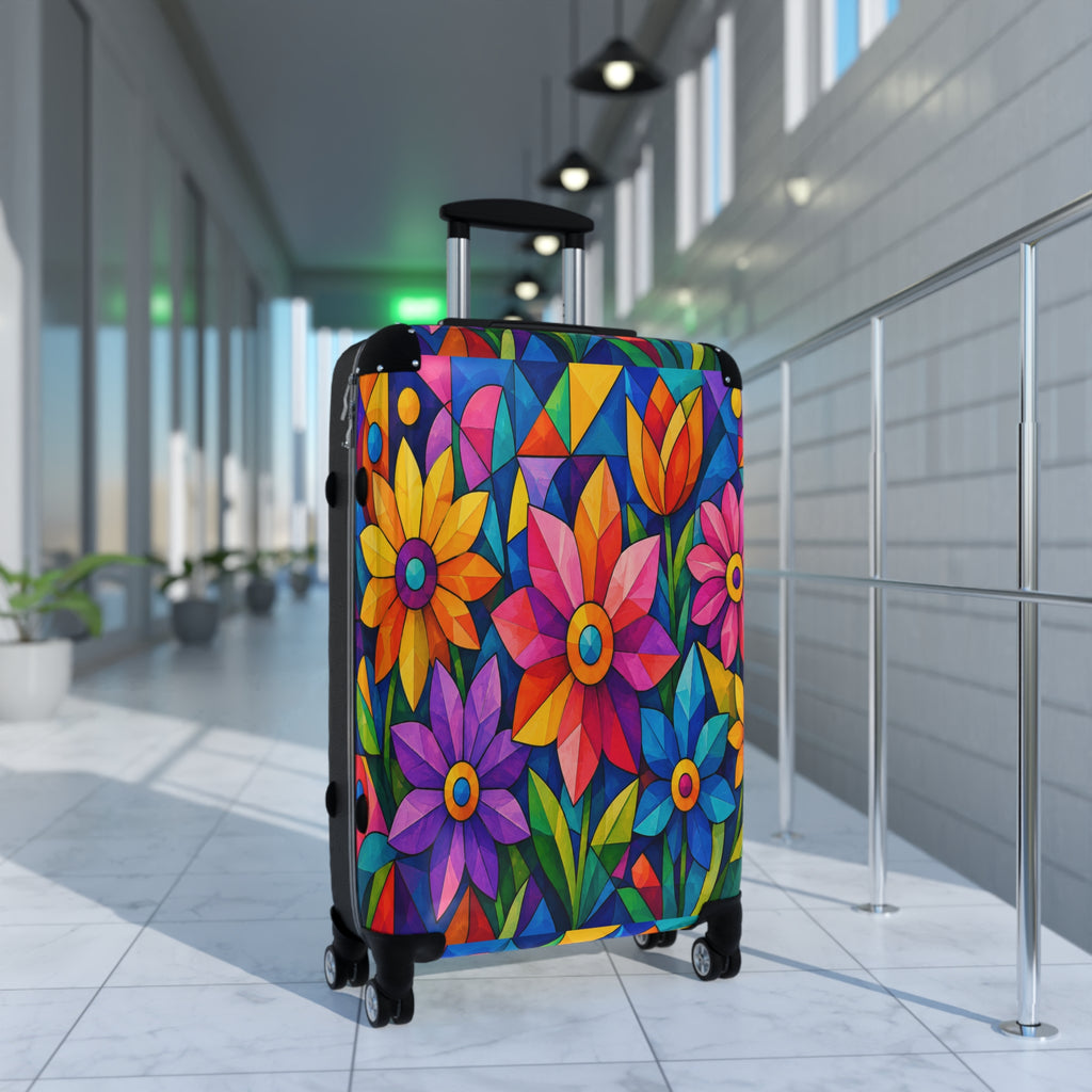 Colorful Floral Carry-On Suitcase – Vibrant Stained-Glass Flower Travel Luggage
