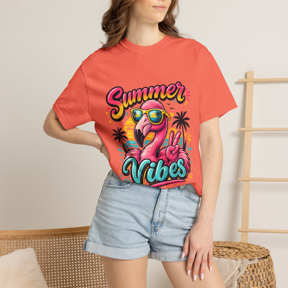 Summer Vibes Flamingo T-Shirt | Tropical Beach Graphic
