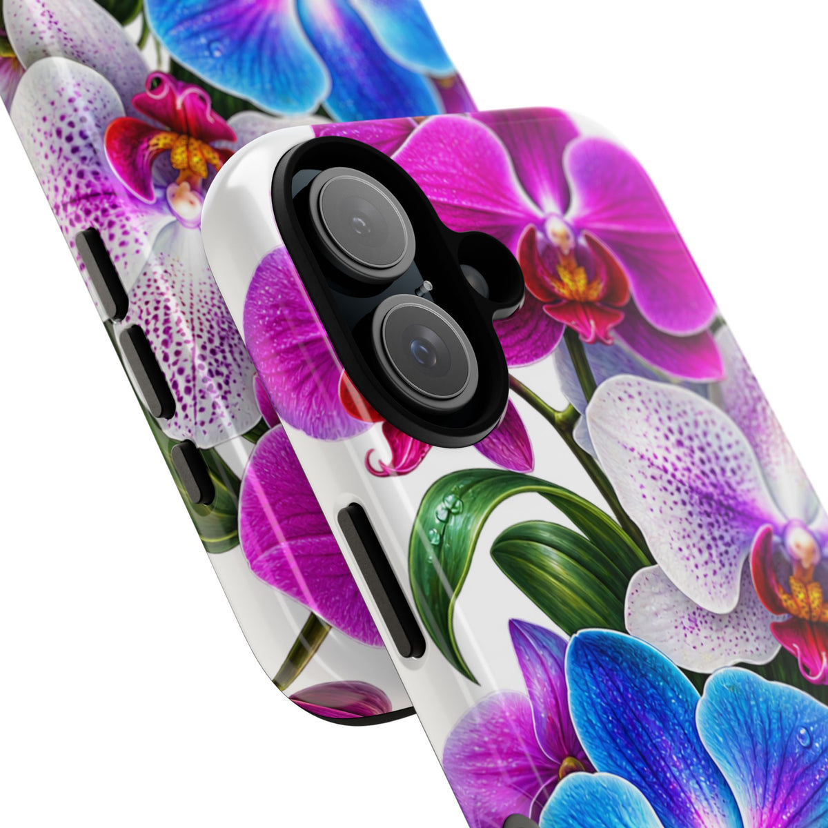 Orchid Floral Tough Phone Case – Vibrant Blue & Pink Orchid Protective Cover