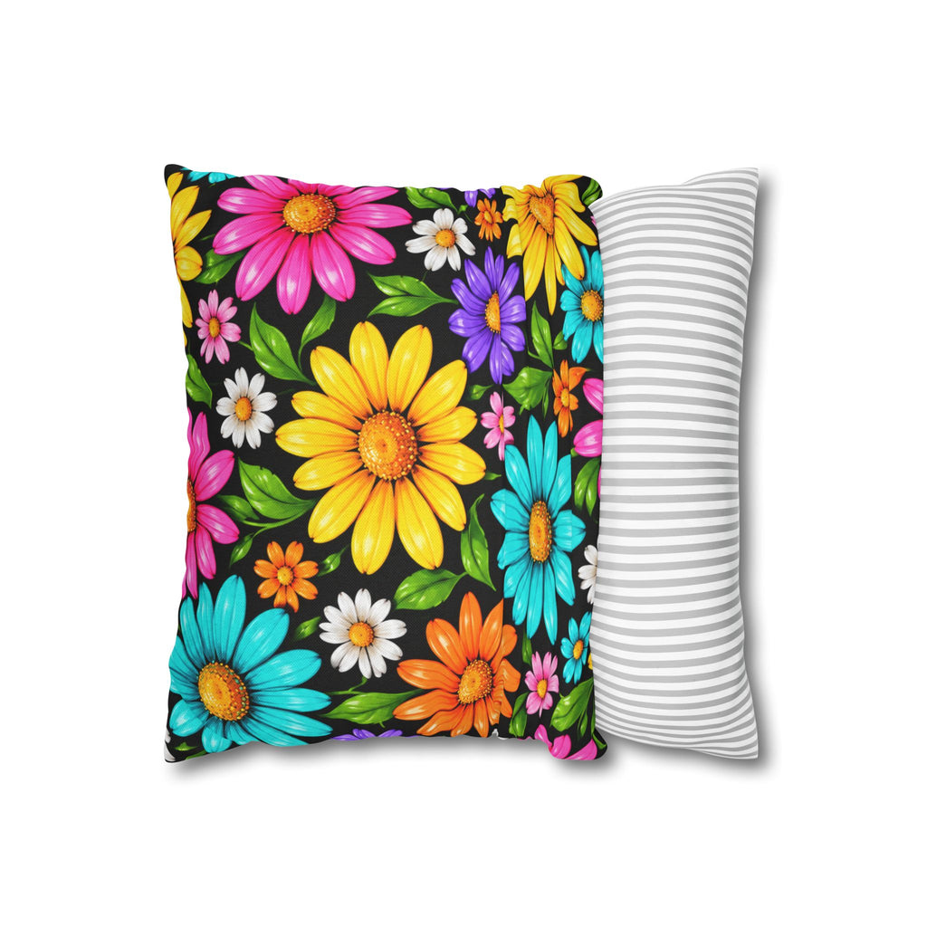 Colorful Daisy Floral Pillowcase – Bright Flower Throw Pillow Cover