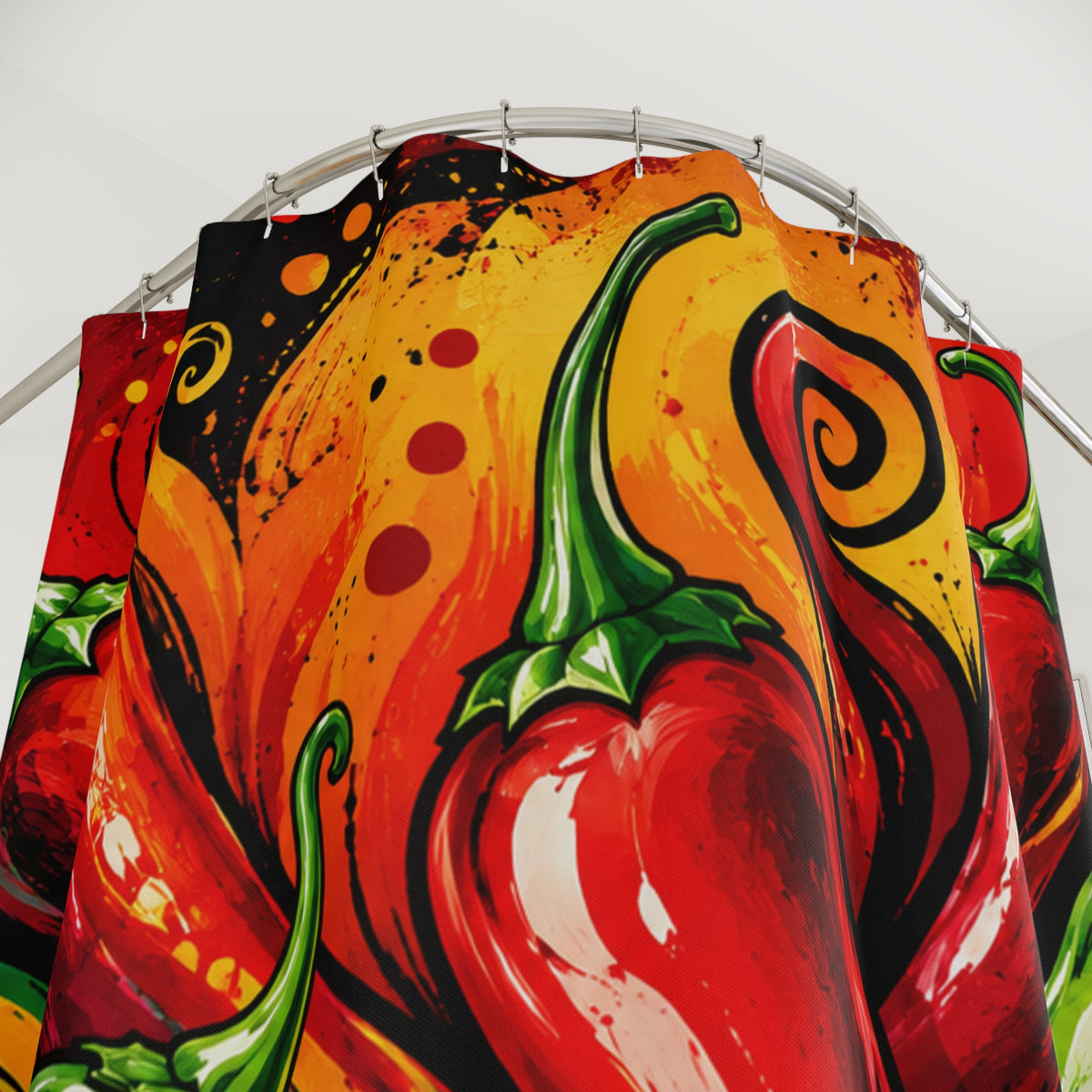 Spicy Chili Pepper Shower Curtain — Bold Red & Green Kitchen/ Bathroom Decor