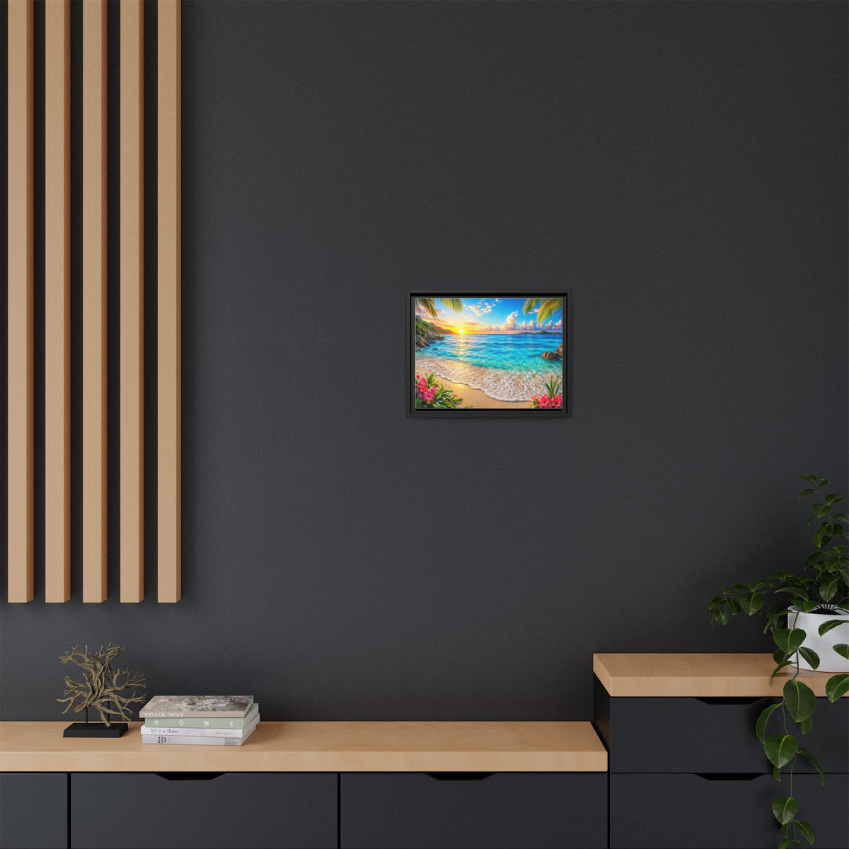 Framed Beach Sunset Matte Canvas Wall Art — Tropical Ocean Sunrise Decor
