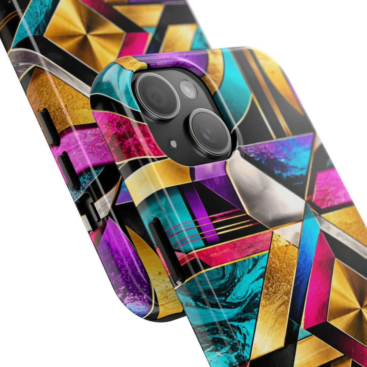 Geometric Art Deco Tough Phone Case — Vibrant Gold, Teal & Magenta Pattern