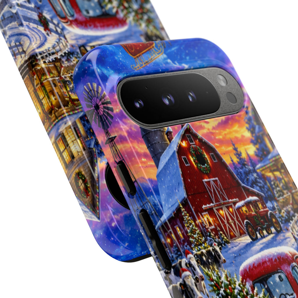 Christmas Farm Phone Case — Vintage Red Truck in Snowy Holiday Scene