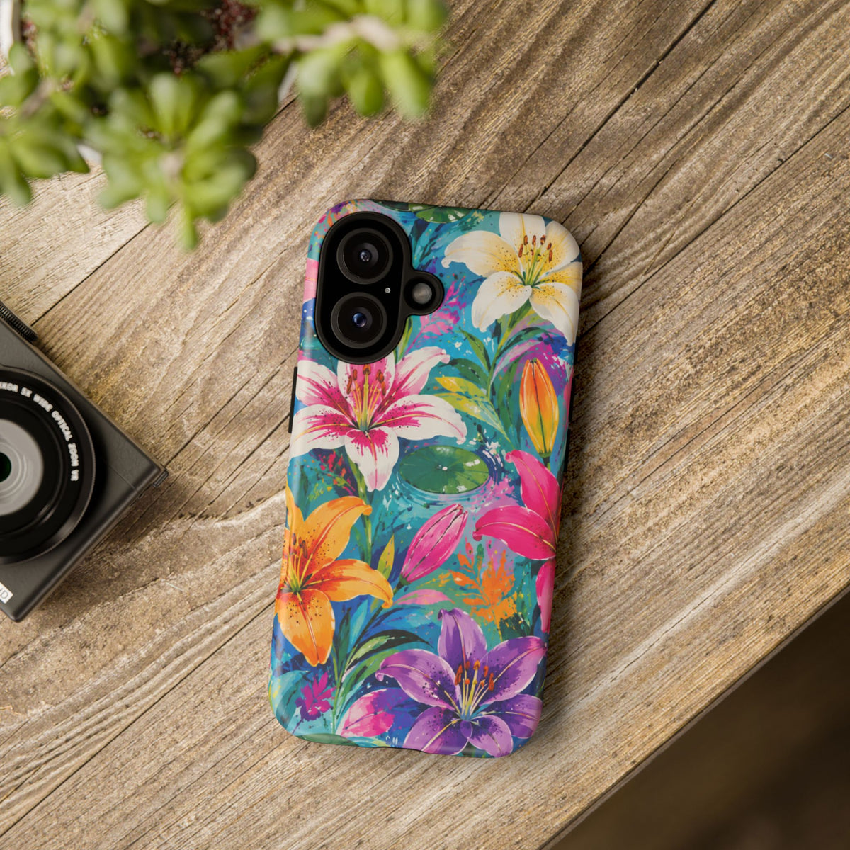 Floral Lily Tough Phone Case — Colorful Tropical Flower Protective Cover