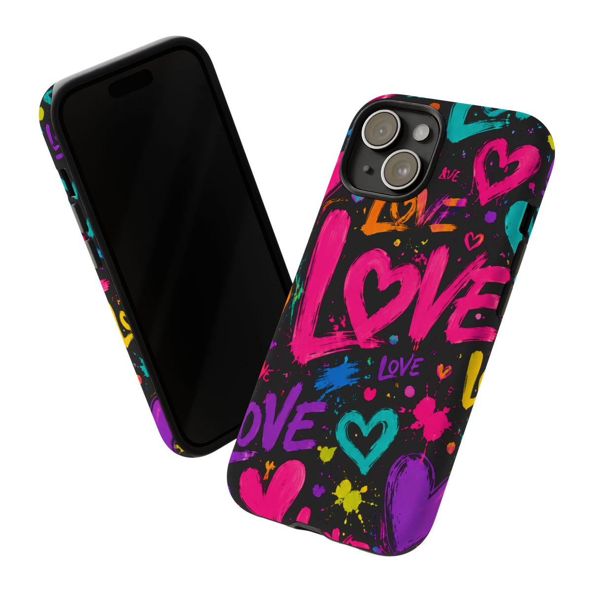 Phone Case — Neon Graffiti "Love" Hearts Protective Tough Case