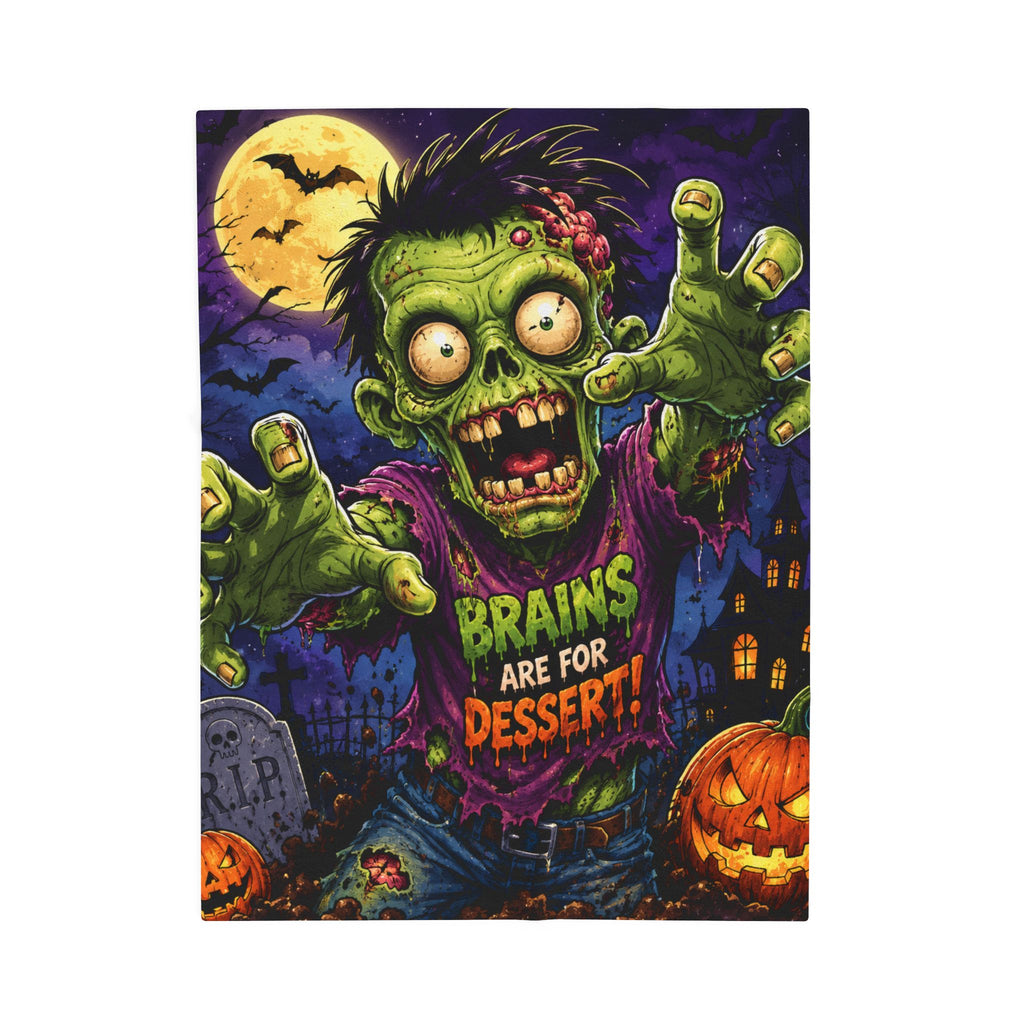 Zombie Plush Blanket – "Brains Are For Dessert!" Halloween Velveteen Throw