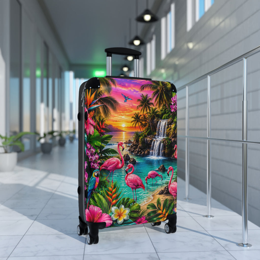 Tropical Flamingo Suitcase – Colorful Sunset Beach Luggage