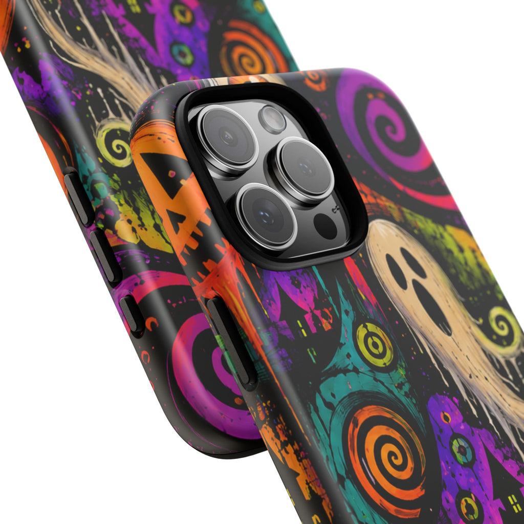 Halloween Ghost Phone Case — Colorful Spooky Skull & Haunted House Tough Case