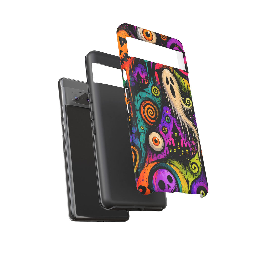 Halloween Ghost Phone Case — Colorful Spooky Skull & Haunted House Tough Case