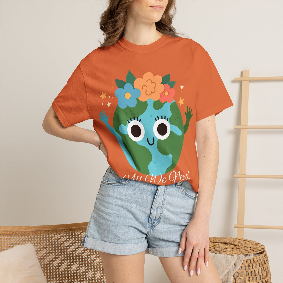 Flower Crown Earth Illustration T-shirt | Cute Planet Graphic