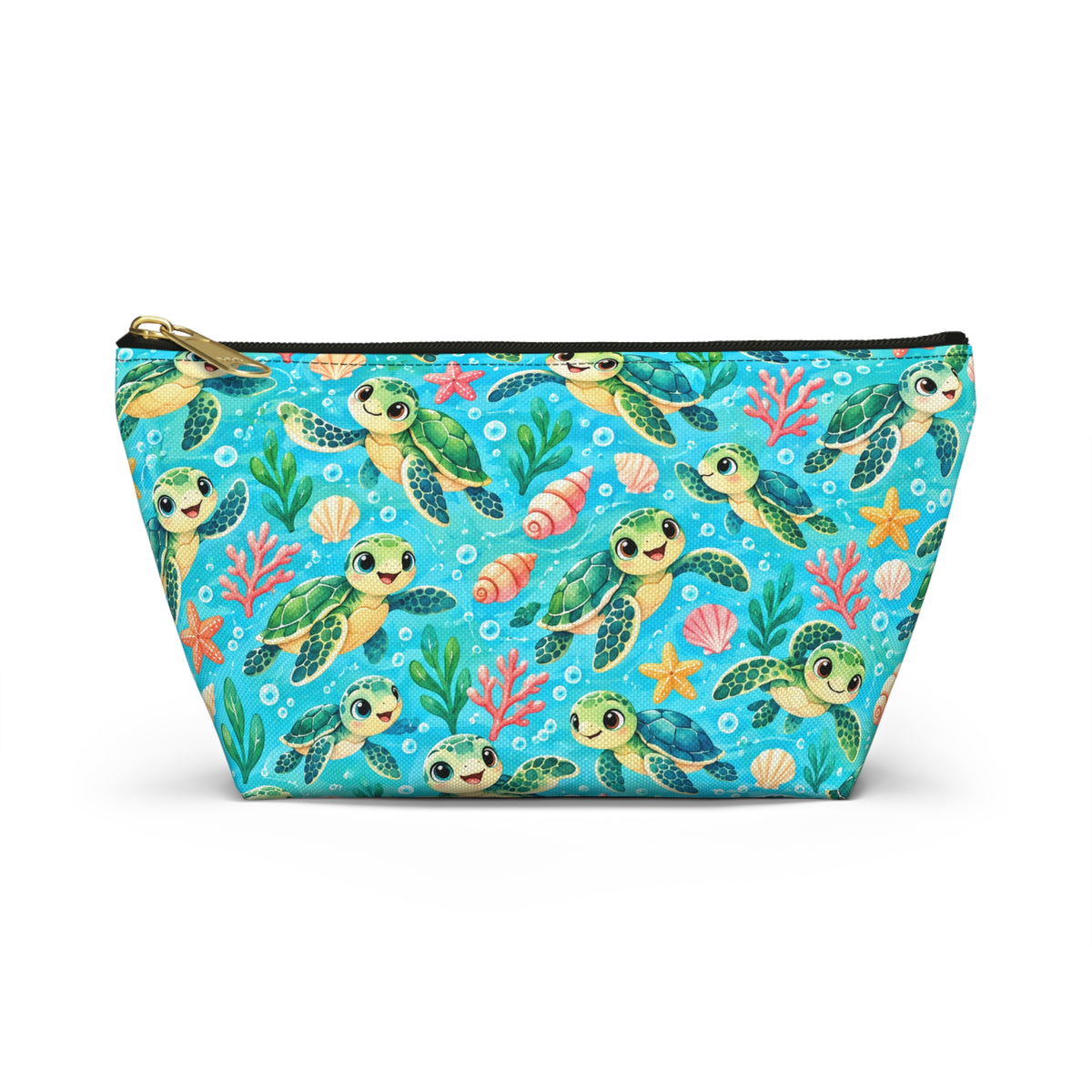 Sea Turtle Cosmetic Pouch — Cute Ocean Accessory Bag with T‑Bottom