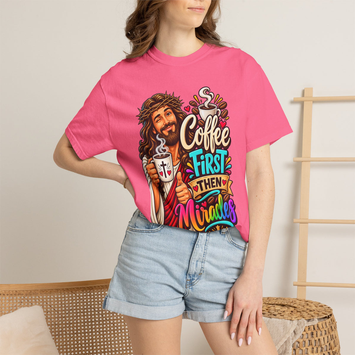 Coffee First Then Miracles Jesus T-Shirt