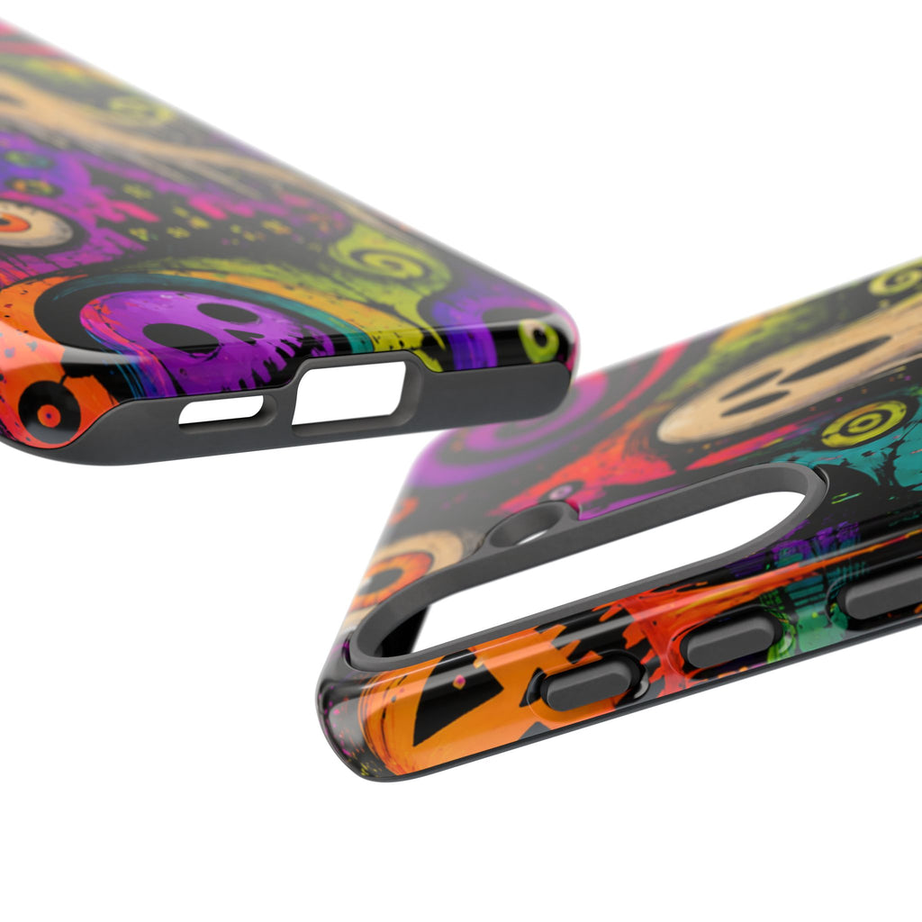 Halloween Ghost Phone Case — Colorful Spooky Skull & Haunted House Tough Case