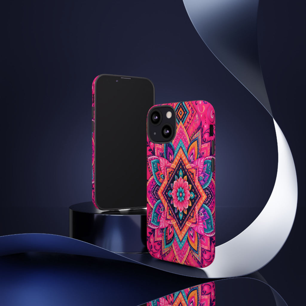 Floral Mandala Tough Phone Case — Pink Boho Protective Cover