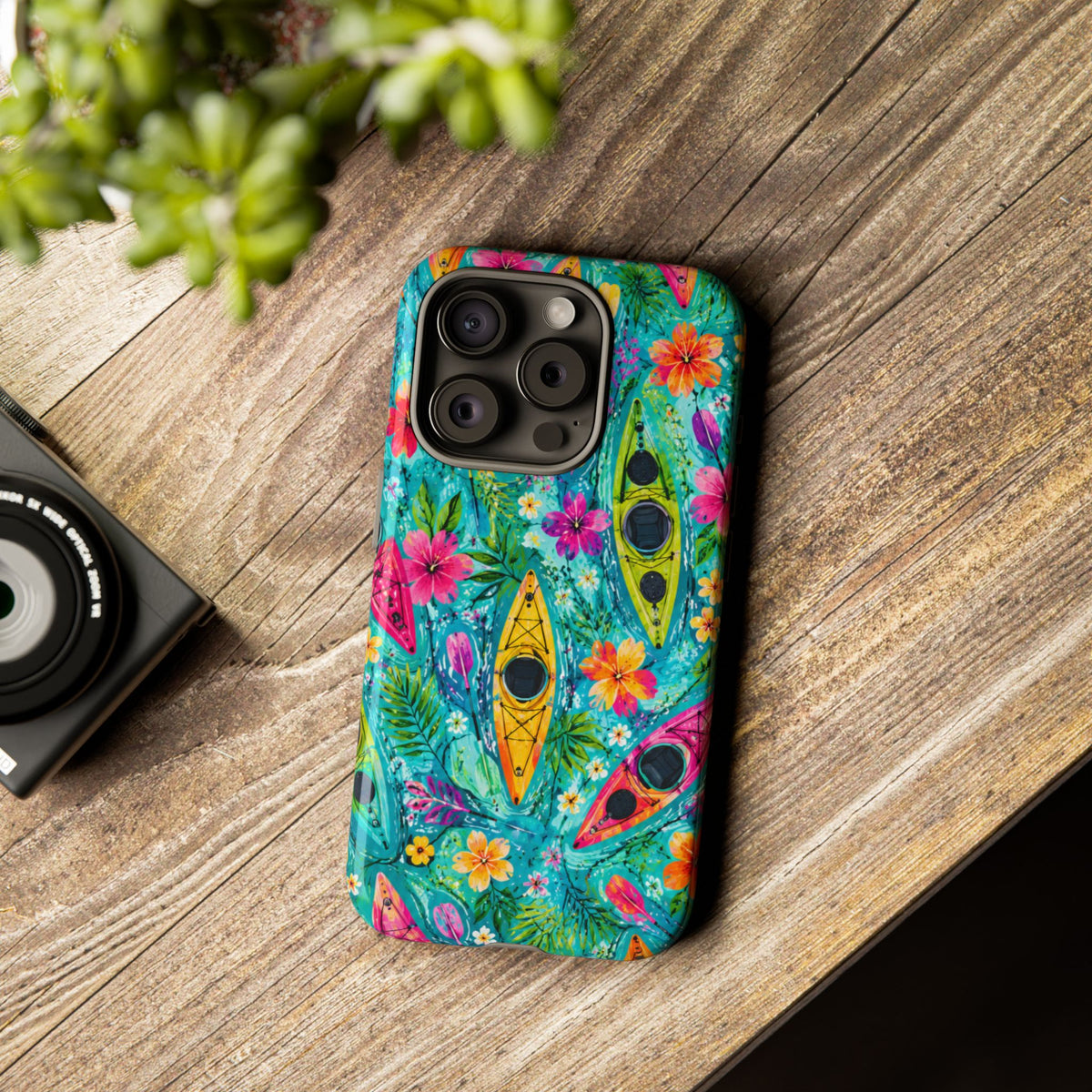 Tropical Kayak Phone Case – Colorful Floral Waterproof Pattern