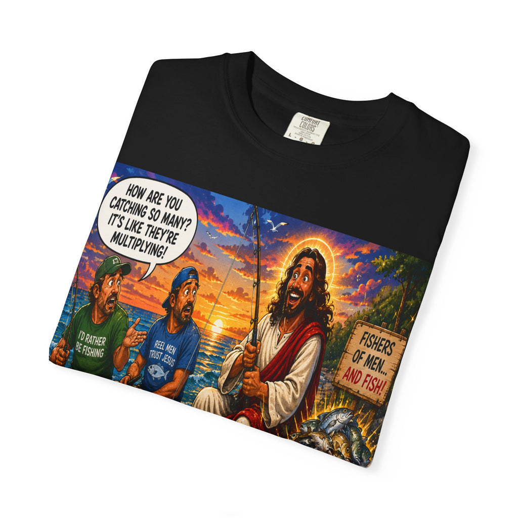 Christian Fishing T-Shirt — 'How Are You Catching So Many? It's the Three Multiplying' Graphic Tee