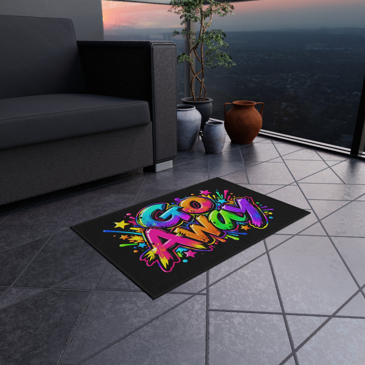 Outdoor Rug — Colorful Graffiti "GO AWAY" Doormat