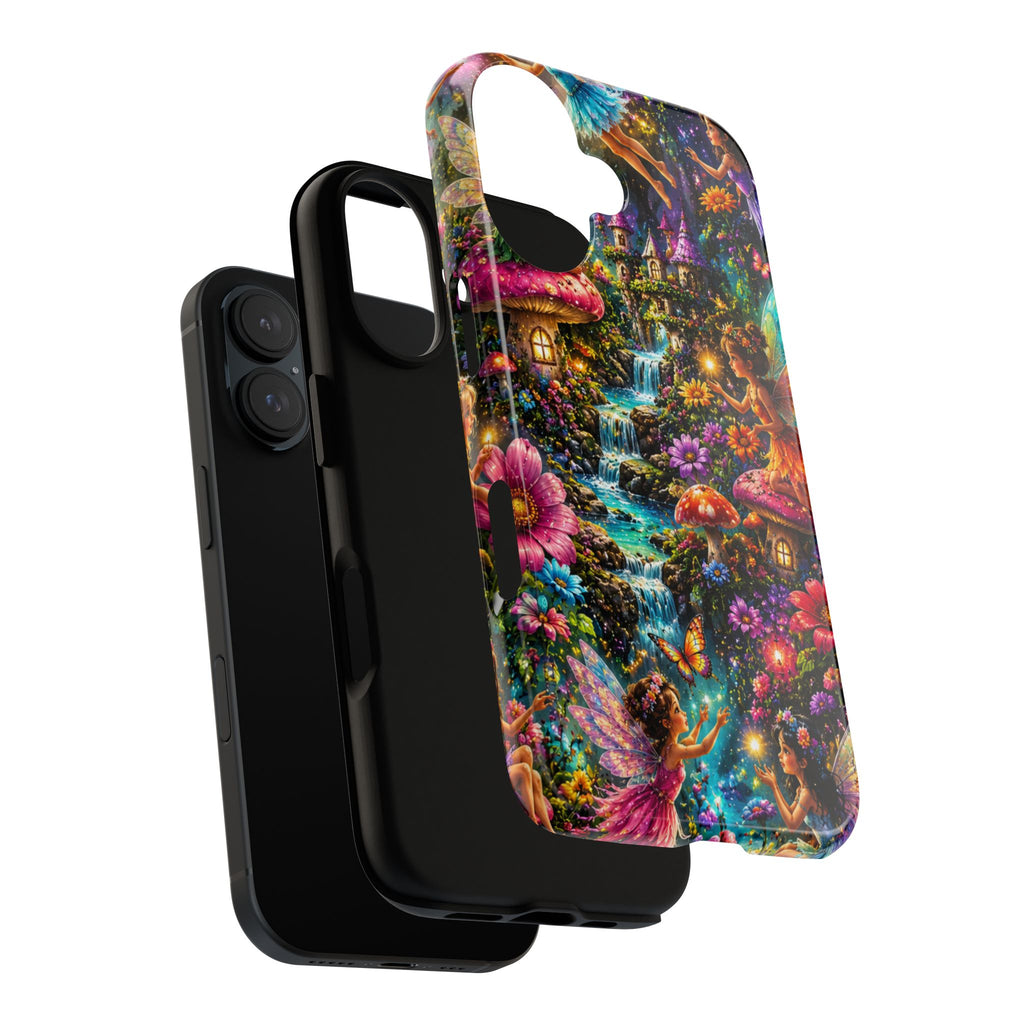 Fairy Garden Tough Phone Case — Whimsical Cottage, Waterfall & Mushroom Artwork
