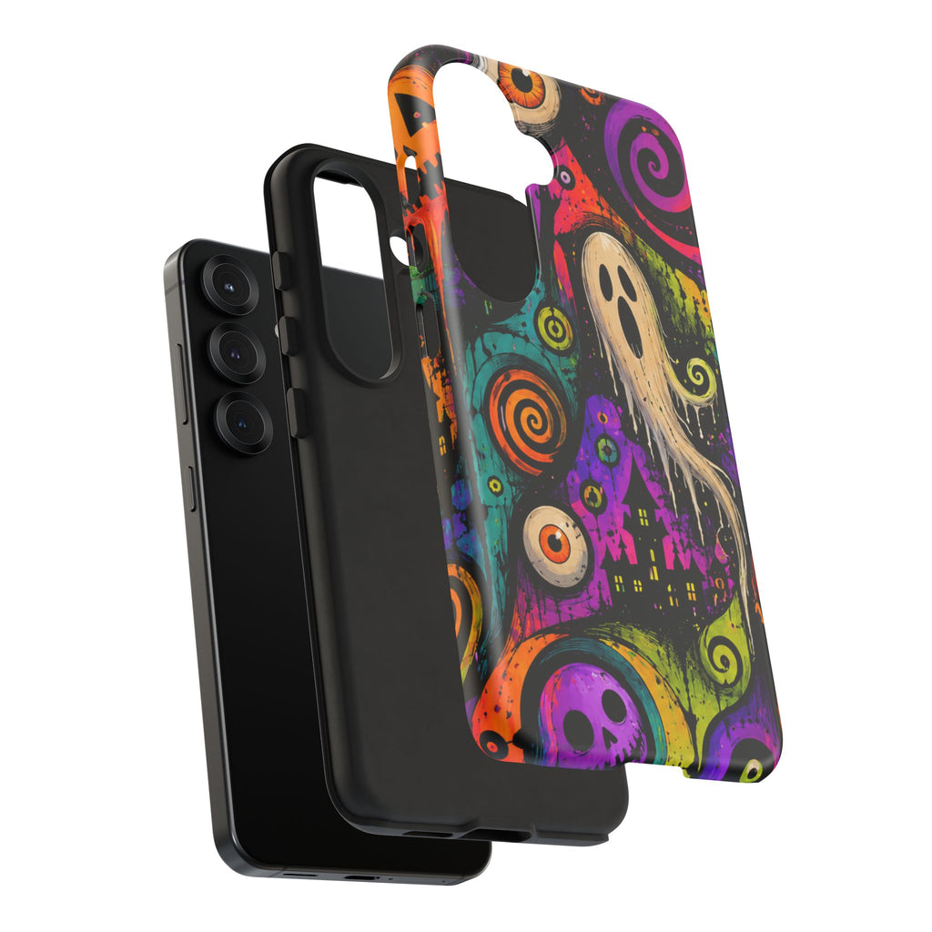 Halloween Ghost Phone Case — Colorful Spooky Skull & Haunted House Tough Case