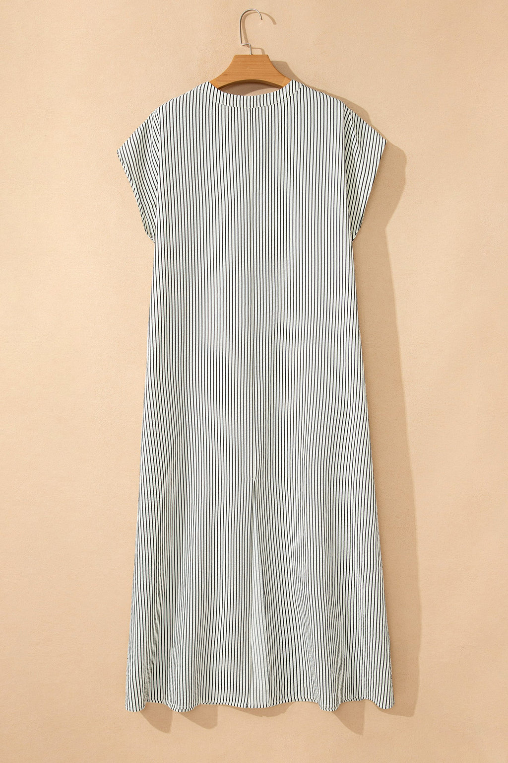 Stripe Frilled Half Buttoned Maxi Dress