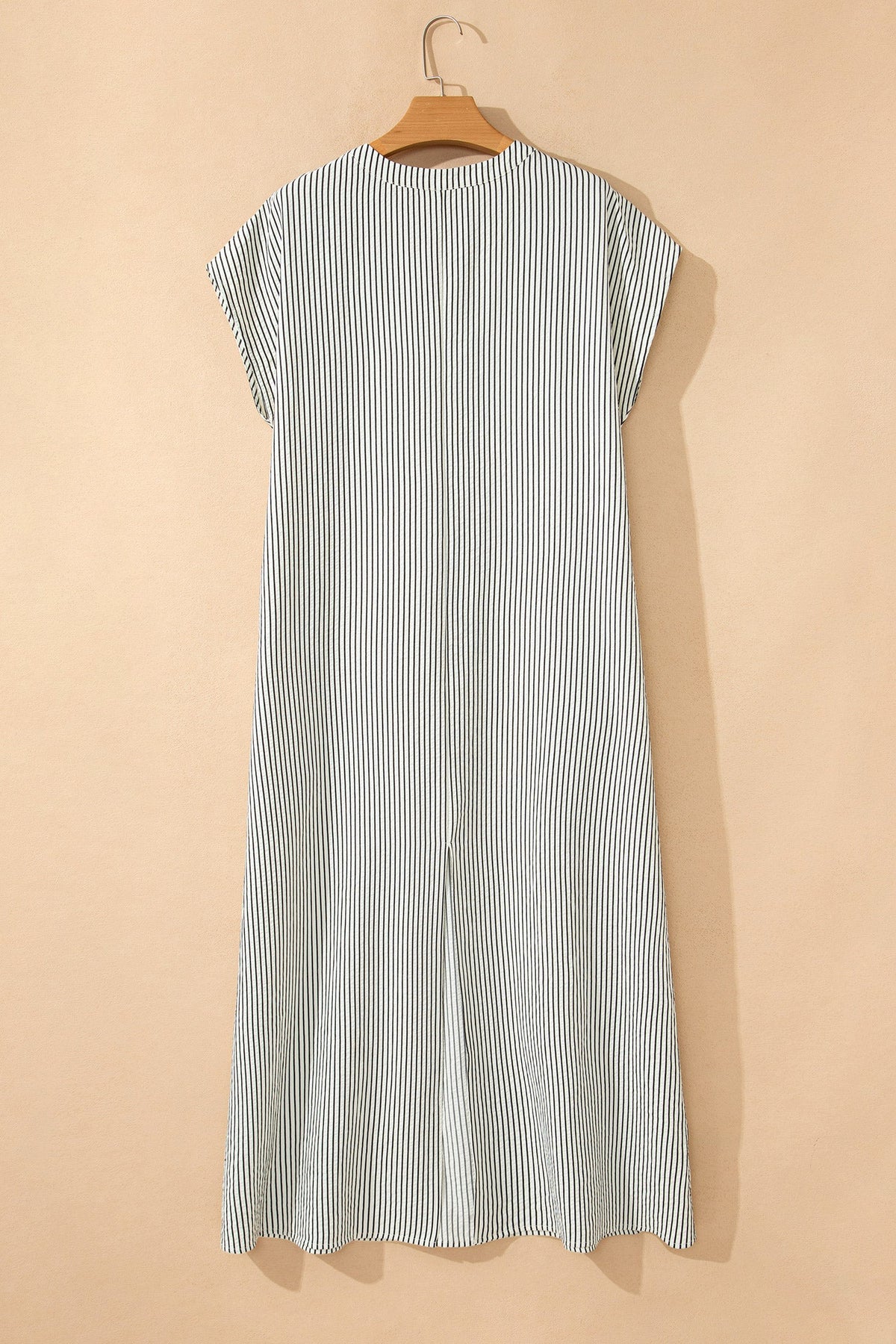 Stripe Frilled Half Buttoned Maxi Dress