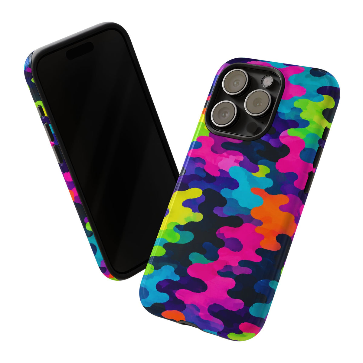 Neon Camo Tough Phone Case — Bright Rainbow Protective iPhone Cover