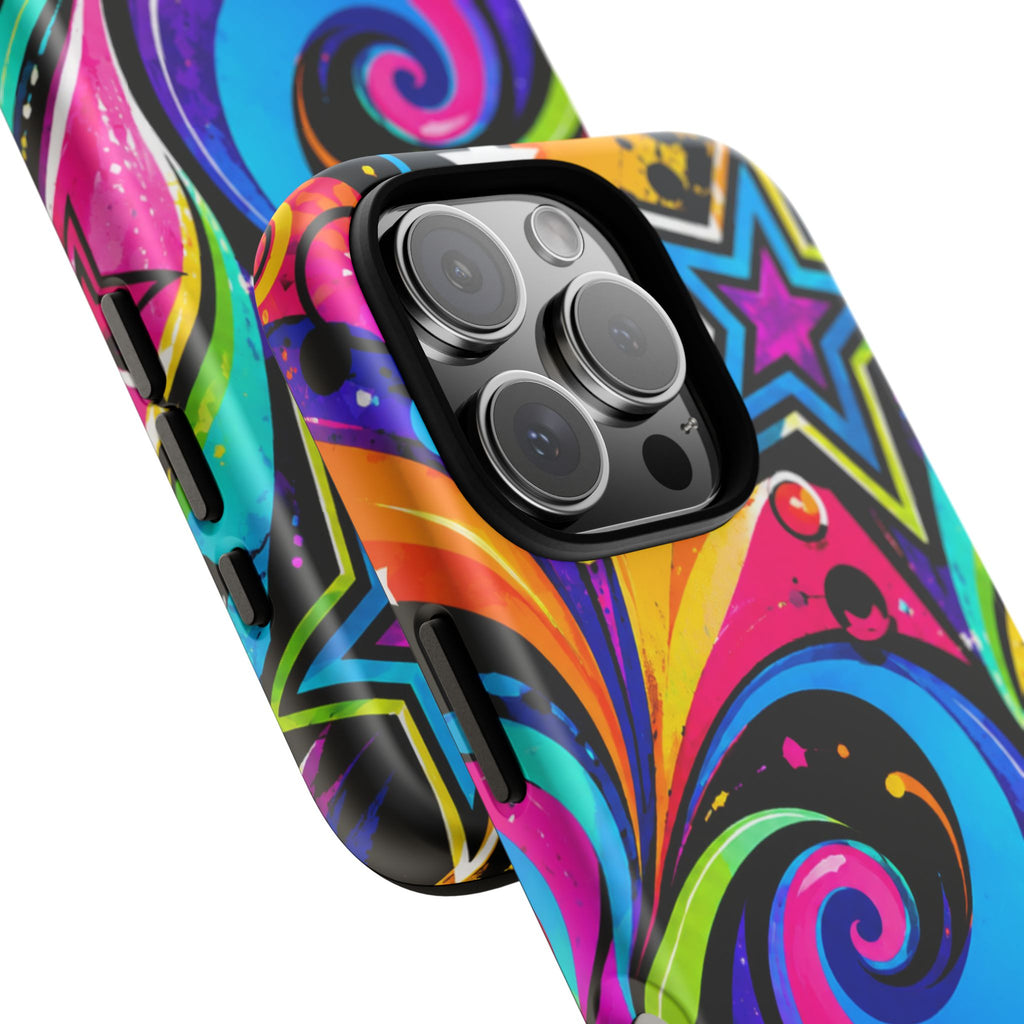 Psychedelic Swirl Phone Case — Bold Retro Stars & Neon Pop Art Tough Case