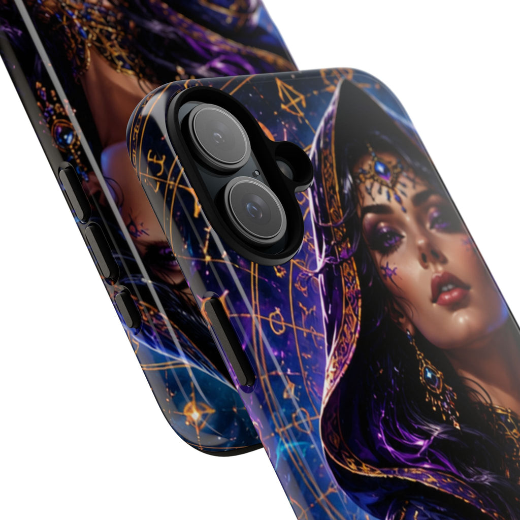 Phone Case — Mystical Sorceress Art Protective Tough Case (Astrology, Purple Hooded Witch)