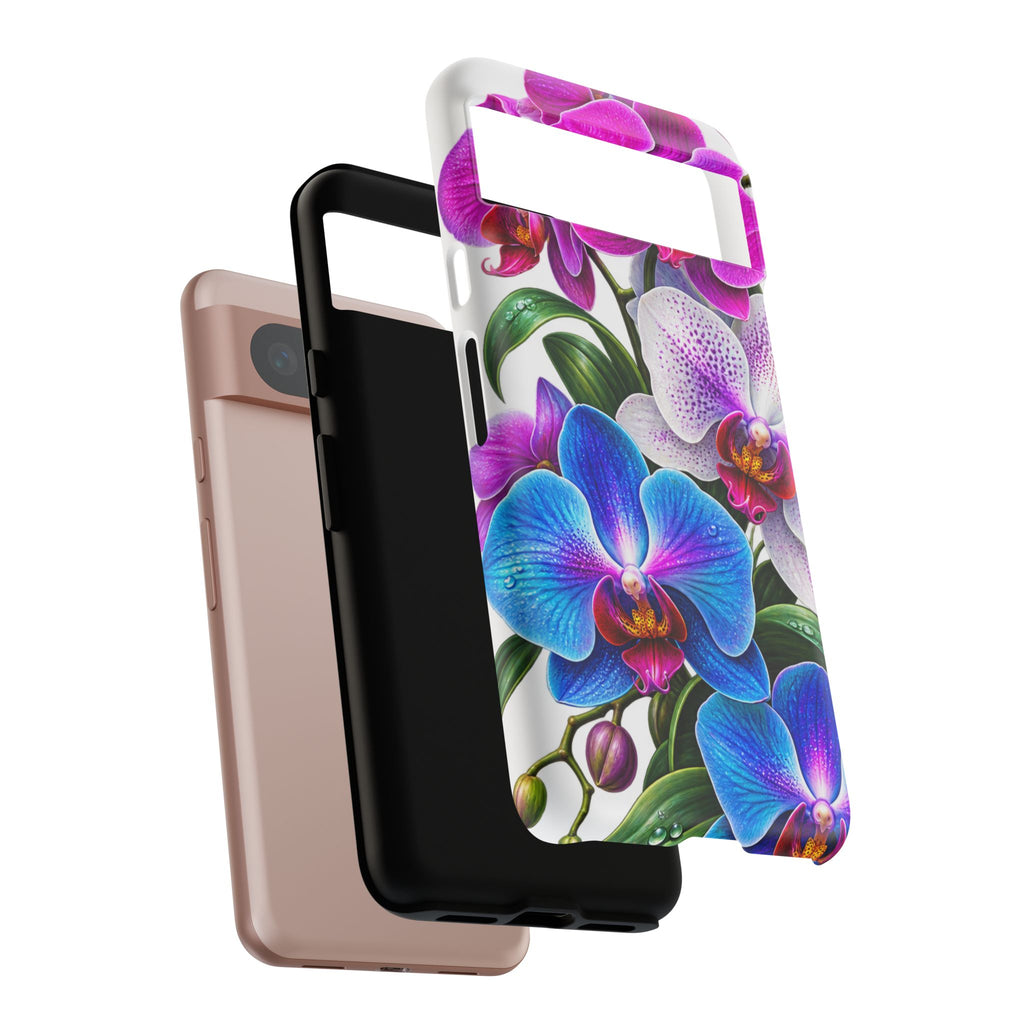 Orchid Floral Tough Phone Case – Vibrant Blue & Pink Orchid Protective Cover